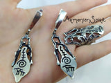 Very long earrings 925 SILVER petroglyphs pattern unusual Ancient
