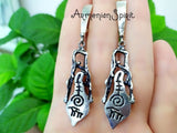 Very long earrings 925 SILVER petroglyphs pattern unusual Ancient