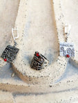 Ethnic earrings and ring SET Sterling Silver 925 red lab garnet