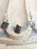 Ethnic earrings and ring SET Sterling Silver 925 red lab garnet