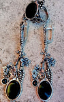Earrings grape vine Very long Black onyx