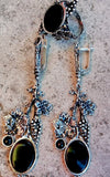 Earrings grape vine Very long Black onyx