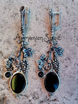 Earrings grape vine Very long Black onyx