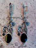 Earrings grape vine Very long Black onyx