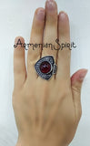 Lab Garnet earrings and ring SILVER 925 handmade jewelry Bohemian