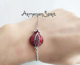 Armenian Pomegranate bracelet 925 SILVER red enamel zircon stones