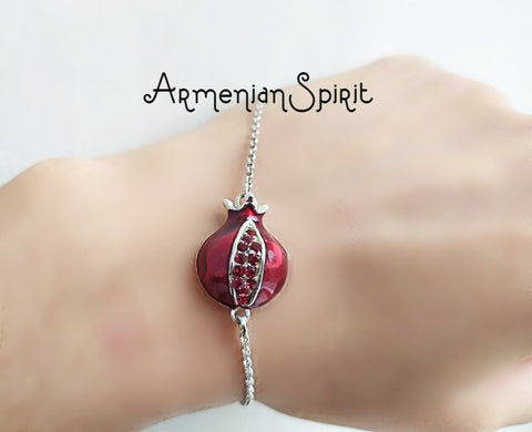 Armenian Pomegranate bracelet 925 SILVER red enamel zircon stones