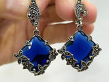 Royal blue earrings rich marcasite Dangle earring STERLING SILVER 925