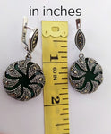 Sterling silver 925 earrings Marcasite lab green topaz