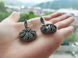 Sterling silver 925 earrings Marcasite lab green topaz