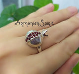 Pomegranate Ring Armenian symbol STERLING SILVER 925 zircon red stones