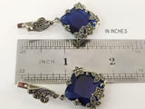 Royal blue earrings rich marcasite Dangle earring STERLING SILVER 925
