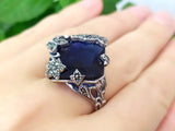 Royal blue ring women rich marcasite Jewelry Luxury STERLING SILVER 925