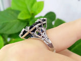 Royal blue ring women rich marcasite Jewelry Luxury STERLING SILVER 925