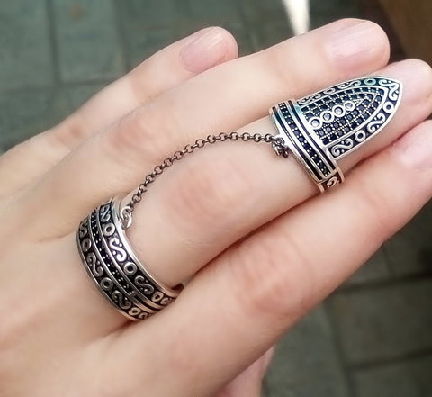 Double ring black SILVER 925 white zircons