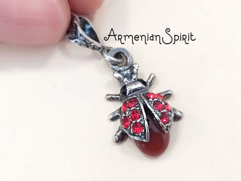 Ladybird charm insect ladybug necklace Tiny pendant bug jewelry girl SILVER 925
