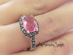 Tiny ring pink Marcasite 925 Silver Small jewelry