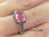 Tiny ring pink Marcasite 925 Silver Small jewelry