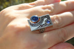 SILVER 925 blue earrings and ring Modern jewelry Lab lazurite jewelry