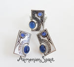SILVER 925 blue earrings and ring Modern jewelry Lab lazurite jewelry