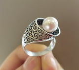 White Pearl SET ring and earrings white pearl Sterling silver 925