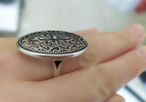 Oval ring jewelry SILVER 925 STERLING floral