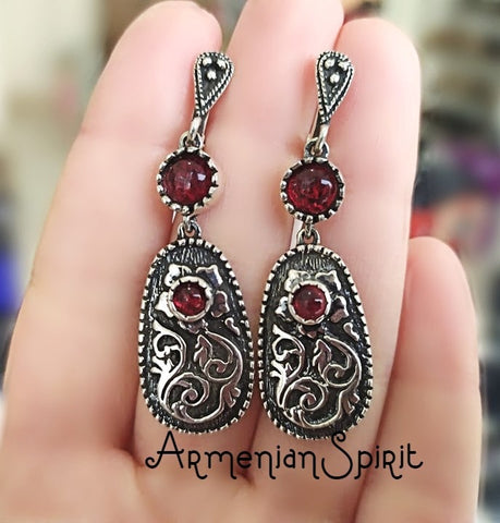 Long earrings SILVER 925 lab garnet