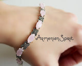 Marcasite bracelet matte pink quartz STERLING SILVER 925