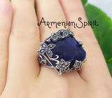 Royal blue ring women rich marcasite Jewelry Luxury STERLING SILVER 925