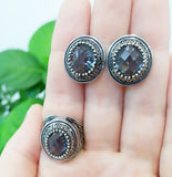 Earrings Silver 925 Gray topaz Vintage grey