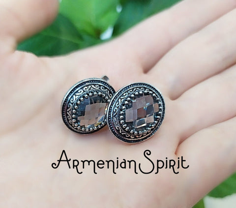 Earrings Silver 925 Gray topaz Vintage grey