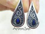 Drop earrings Sterling silver 925925 Blue sapphire Bohemian dark blue earrings