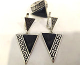 Black Long earrings jewelry geometric traditional SILVER 925