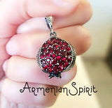 Pomegranate pendant Sterling SILVER 925 red zircon