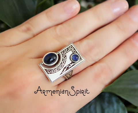 SILVER 925 blue ring Modern jewelry Lab lazurite jewelry