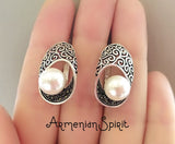 White Pearl earrings white pearl Sterling silver 925
