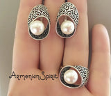 White Pearl ring pearl marcasite STERLING SILVER 925