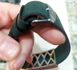 Men bracelet Cross SILVER 925 eternity sign Genuine leather Green