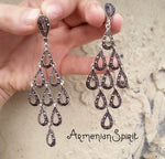 Very long earrings Sterling silver Dangle peacock tail