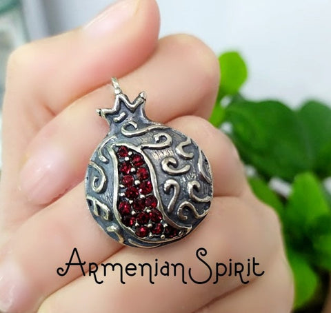 Pomegranate pendant zircon stones SILVER 925