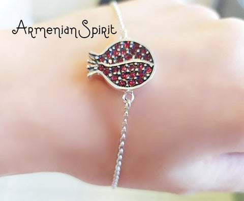 Pomegranate charm bracelet 925 SILVER red zircon stones