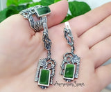 Jade jewelry set Earrings and ring SILVER 925