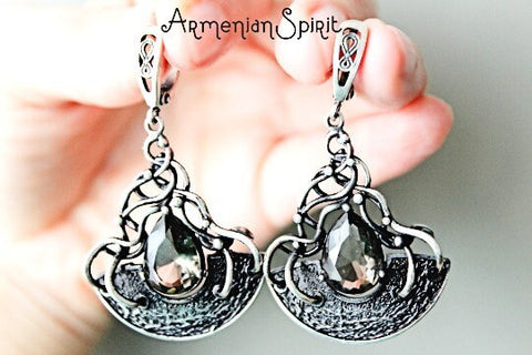 Extra big earrings women STERLING SILVER 925 lab quartz