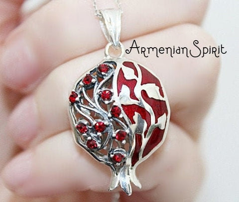 Pomegranate red stone STERLING SILVER 925 red