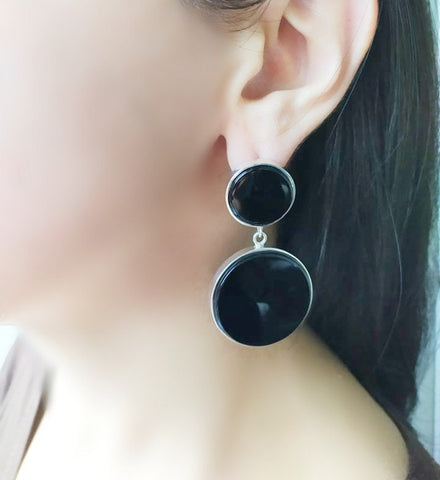 SILVER 925 Extra big earrings SILVER 925 black onyx jewelry