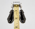 Very long earrings black big onyx Marcasite SILVER 925