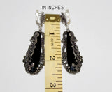 Very long earrings black big onyx Marcasite SILVER 925