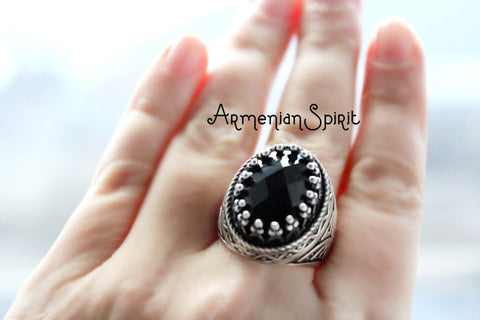 Ring black SILVER 925 Onyx stone Royal jewelry
