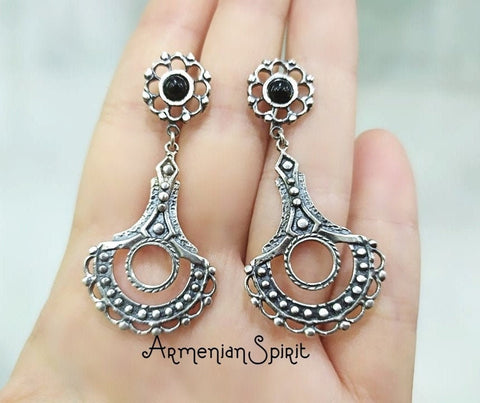 Silver 925 long earrings dangle with pin closure