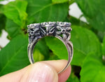 Statement ring Rose Flower jewelry SILVER 925 black zircon stones
